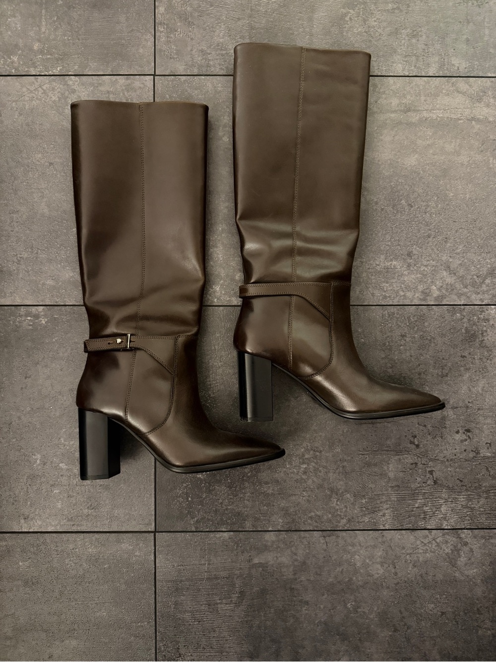Zara Tall Leather Boots in Dark Brown